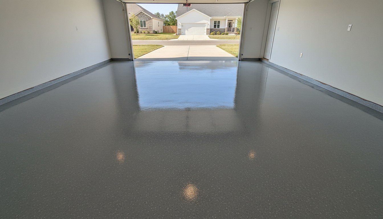 Large residential garage epoxy floor with commercial-grade coating