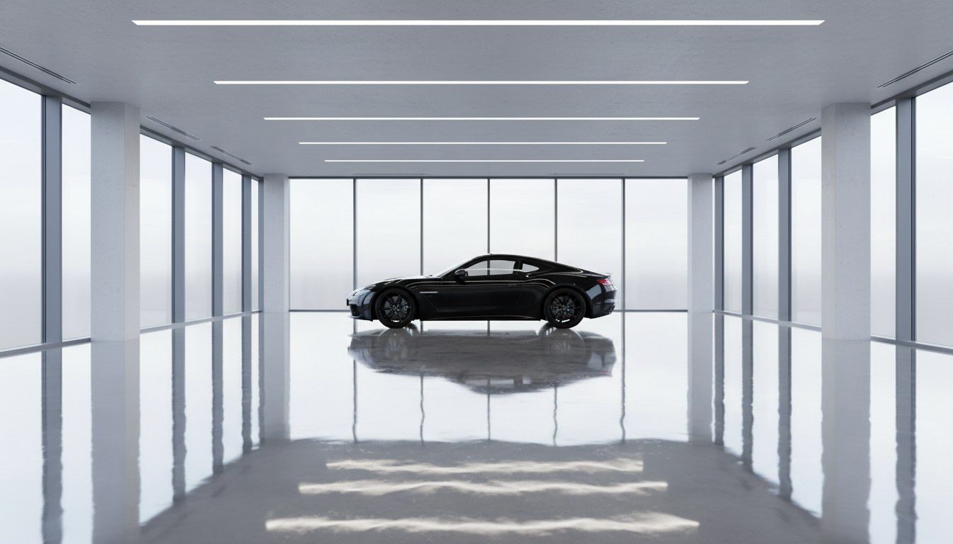 Showroom epoxy floor with high-gloss decorative finish